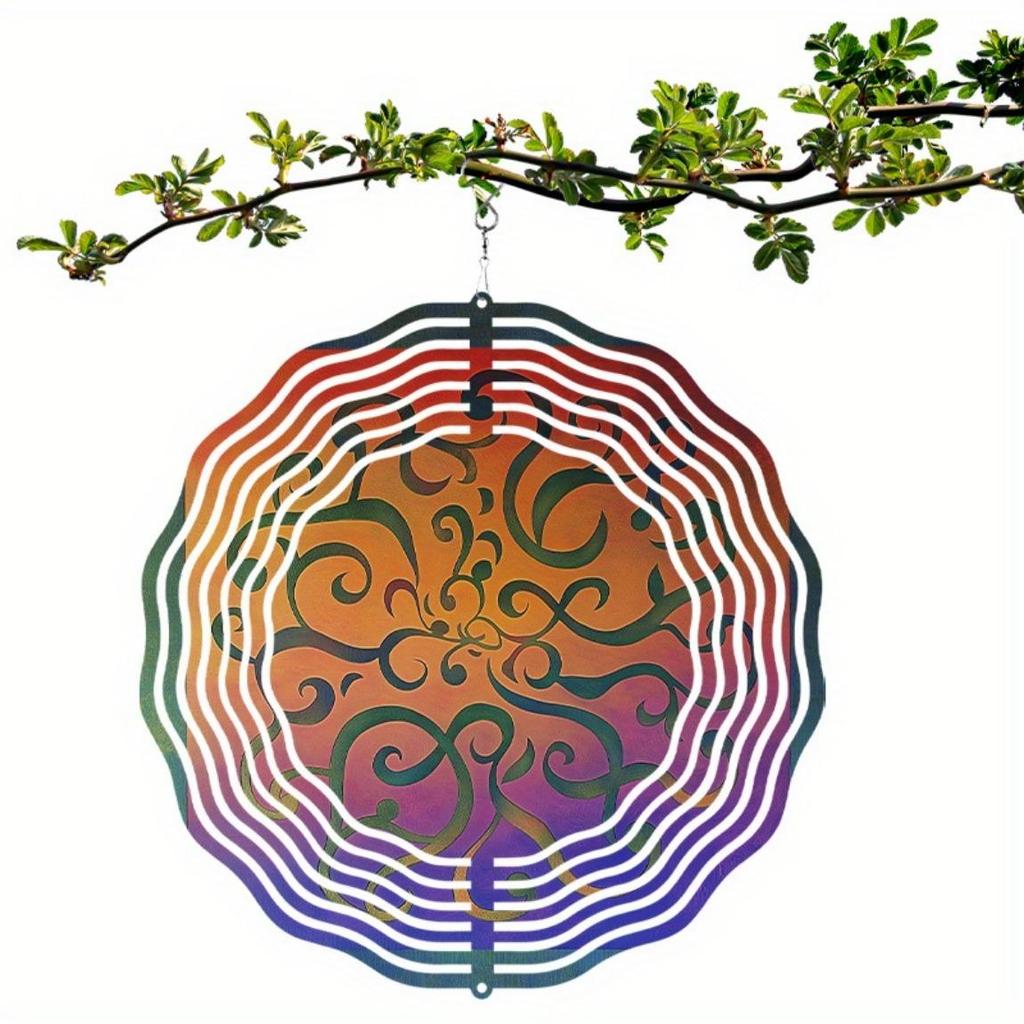 360 Degree Hanging Hook 10 Inch Metal Wind Spinner Vibrant Rainbow Art Design for Garden Patio Balcony Decor All Season Outdoor Gift