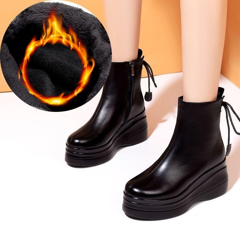 

Ботинки женские ПУ Зимние Плюс Бархат Маффин Толстая подошва Средний каблук Короткие ботинки Женская обувь Модели осень-зима EU37/CN38