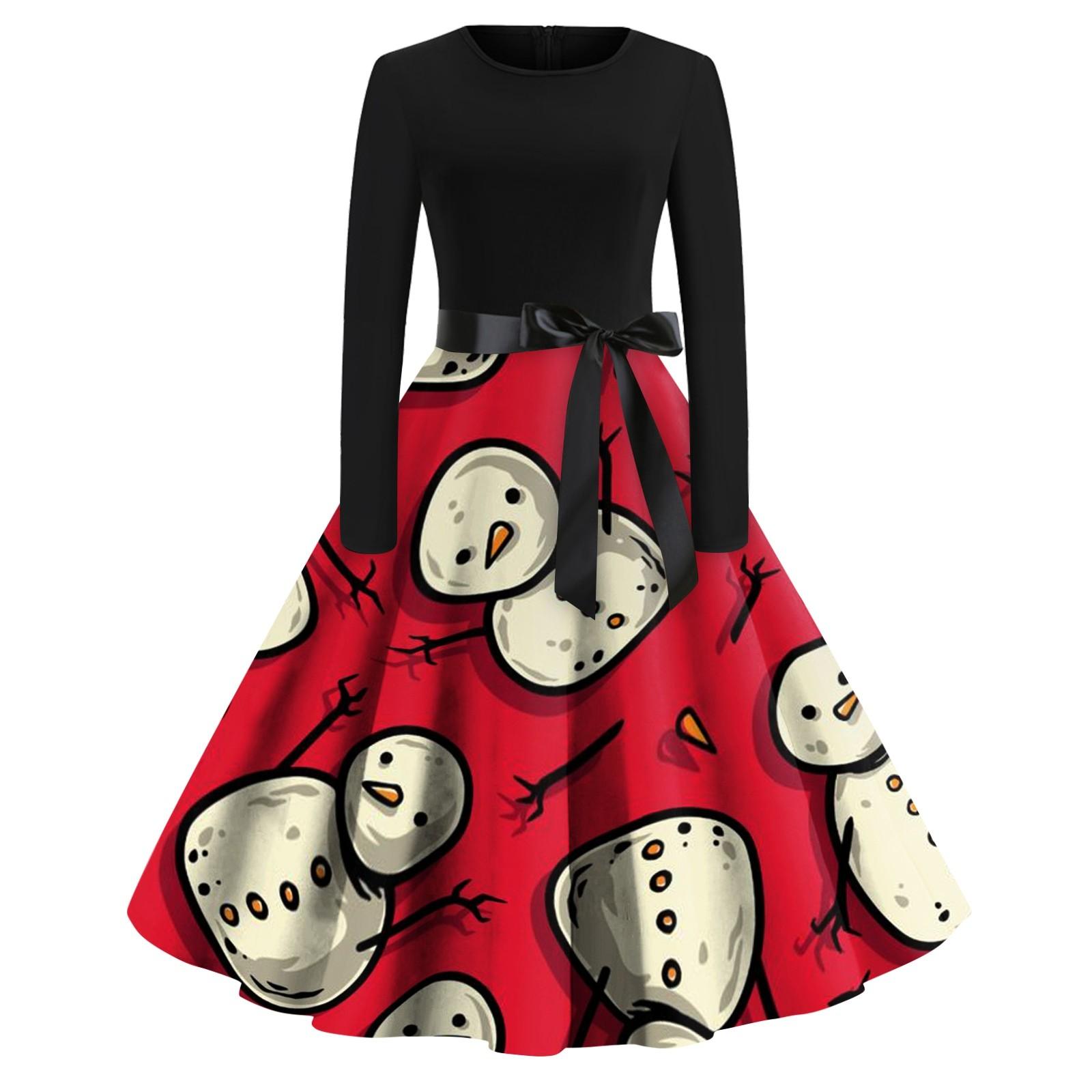 

Женское повседневное модное длинное платье с круглым вырезом и длинным рукавом с рождественским принтом XXXXL белый