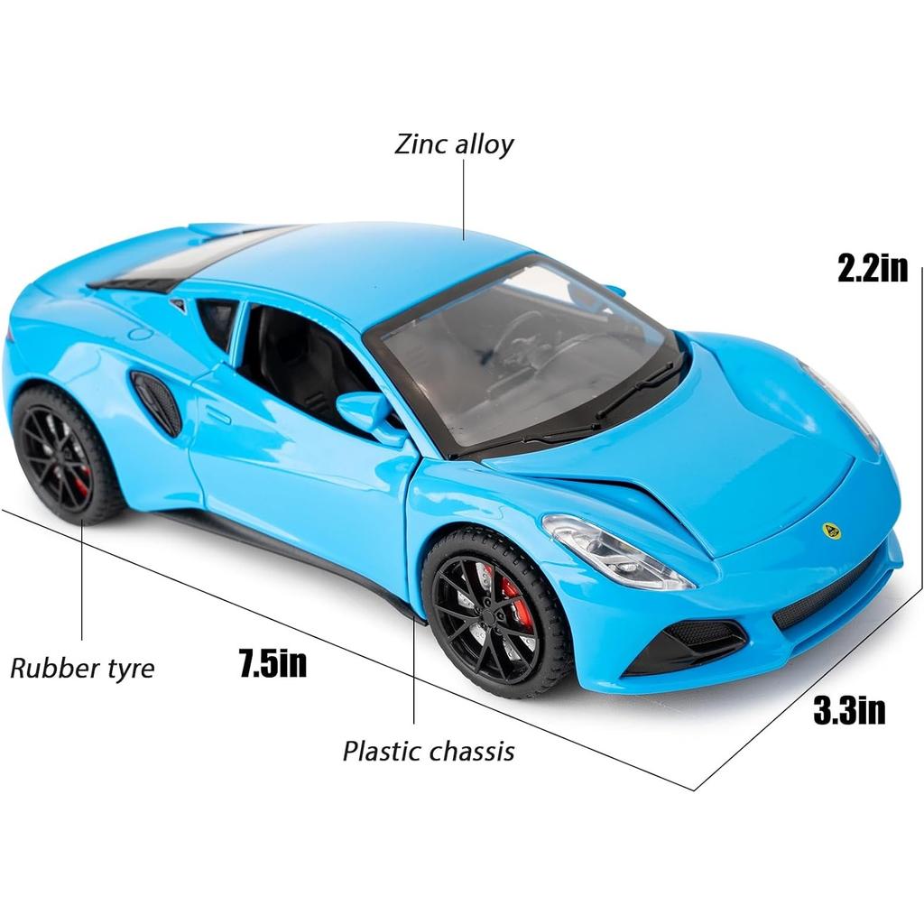 Lotus Emira Modellauto im Maßstab 1/24, Spielzeugauto mit Rückziehfunktion aus Zinklegierung mit Ton und Licht als Geschenk für Kinder, Jungen und Mädchen