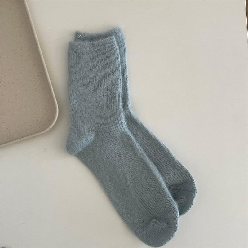 Ladies Autumn Winter Thickened Sweet Soft Waxy Solid Color Medium Tube Pile Socks