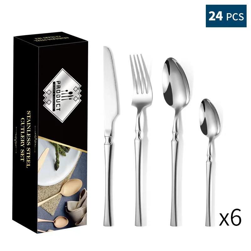 Stainless Steel Tableware 24-piece Set Small Waist Family Western Food Steak Knife, Fork and Spoon Set