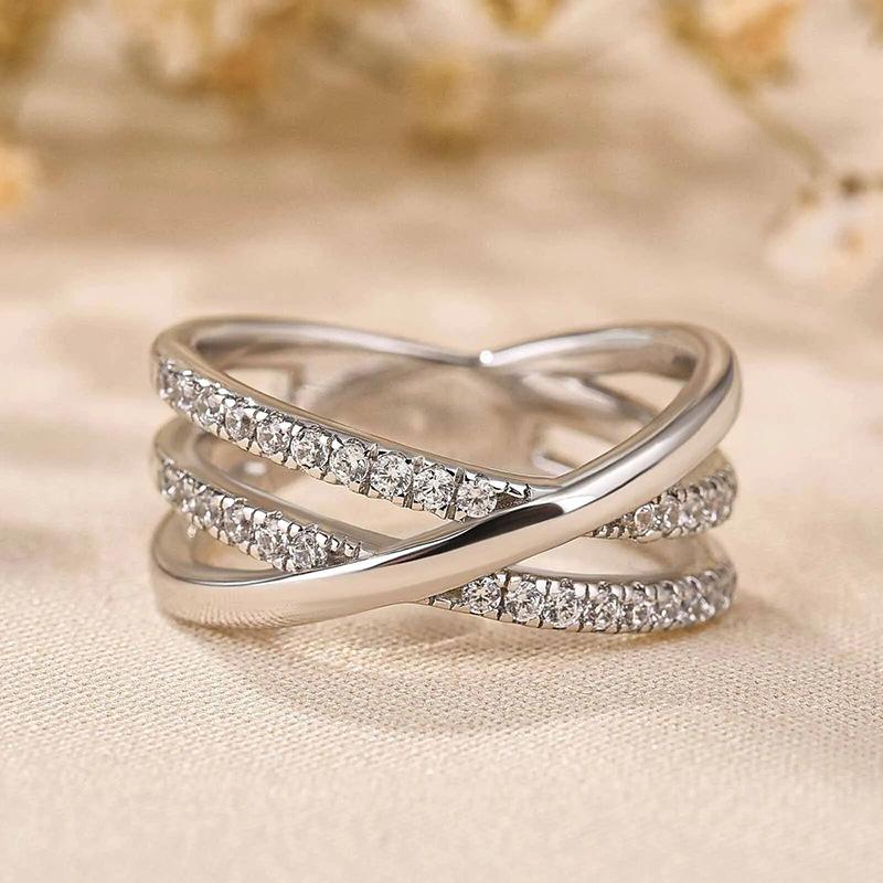 European and Korean three-layer cross line ring new versatile jewelry, commuter style light luxury wax inlaid ring