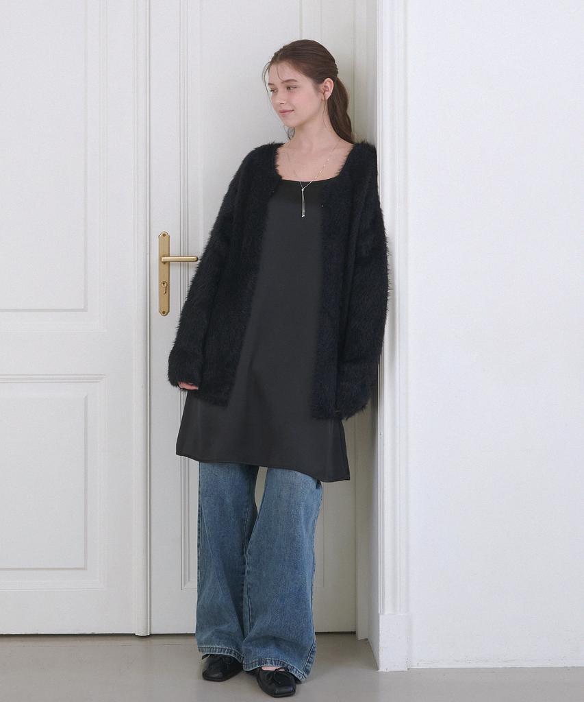 Micene Dina Fur Cardigan-Satin Dress Set