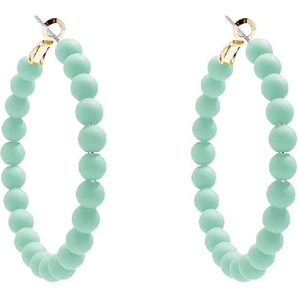 Colorful Vintage Large Circle Hoop Earrings for Women 80s 90s Neon Acrylic Round Beads Earring Minimalist Geometric Party Jewelry