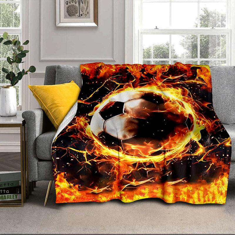 Soccer Ball Bursting Through Blanket Flannel Blanket for Bed, Sofa, Camping, Hiking, Picnic Essentials, Gift for Family Fan Gifts