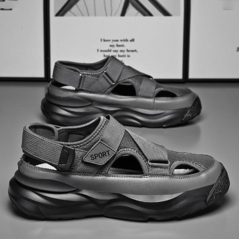 

Summer outer wear sandals hollow non-slip hole shoes new driving breathable bag head beach cool slippers outdoor men s shoes 44 сірий колір
