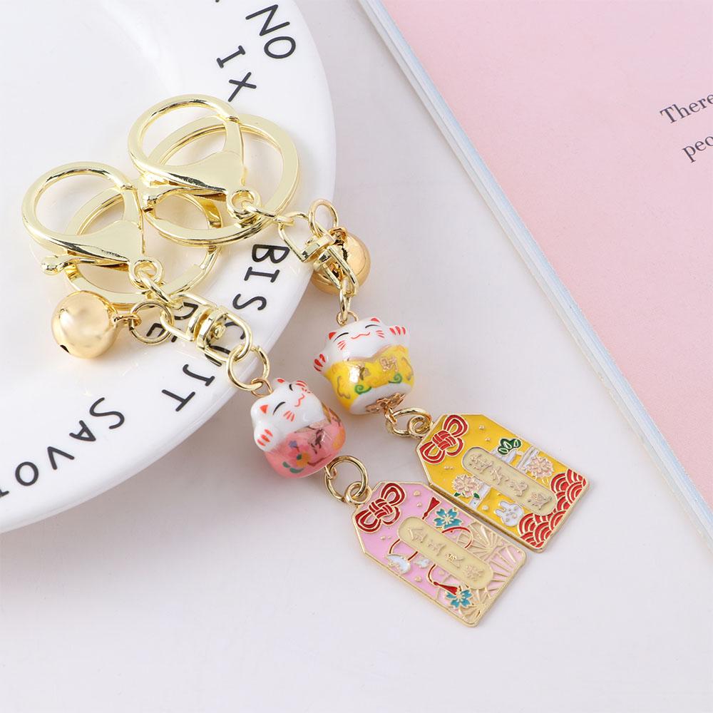 Neko Metal Backpack Pendant Mobile Decoration Lucky Cat Keychain Amulet Key Lanyard Car Keyring
