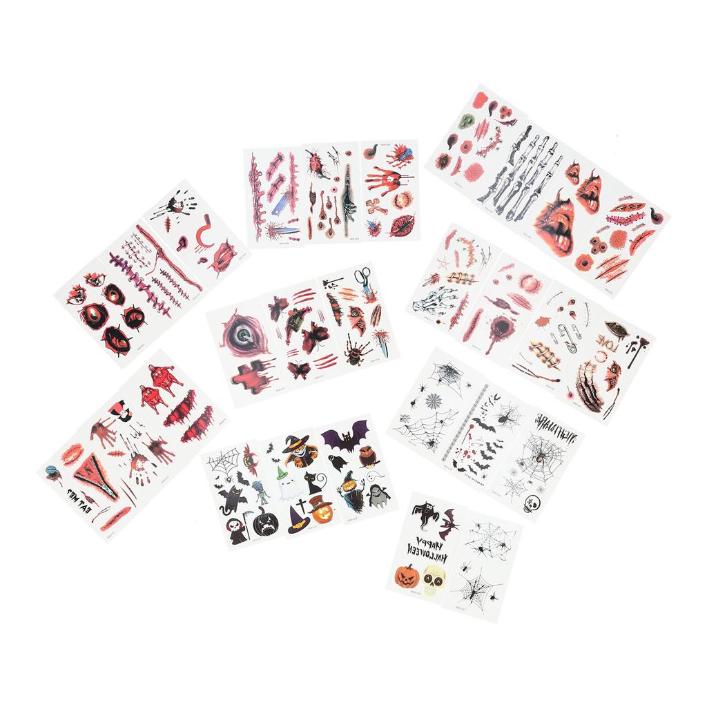 28pcs Halloween Tattoo Stickers Scar Pumpkin Pattern Waterproof Fake Tattoo Stickers