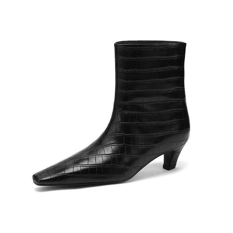 Mode Automne Hiver Cuir Fendu Bottes Femme Mode Bottes à Bout Carré pour Femmes Bottines Chaussures pour Dames Bottes Western Zapatos Mujer