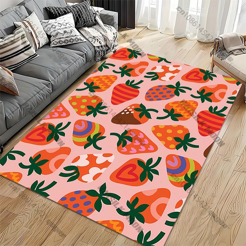 Colorful strawberries artistic pattern carpet Yoga living room room decor children's crawling mat doormat area rug games mat