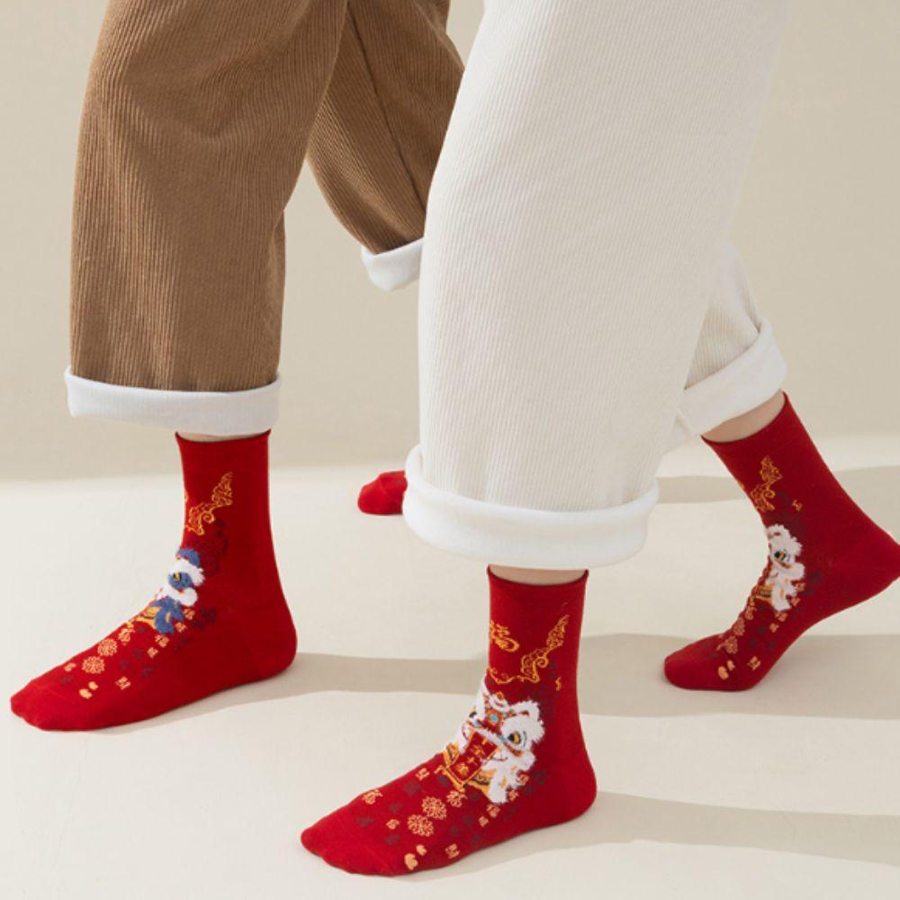 Couple New Year Red Socks Plush Good Luck Socks Floor Sock Lion Dance Red Socks  Warm