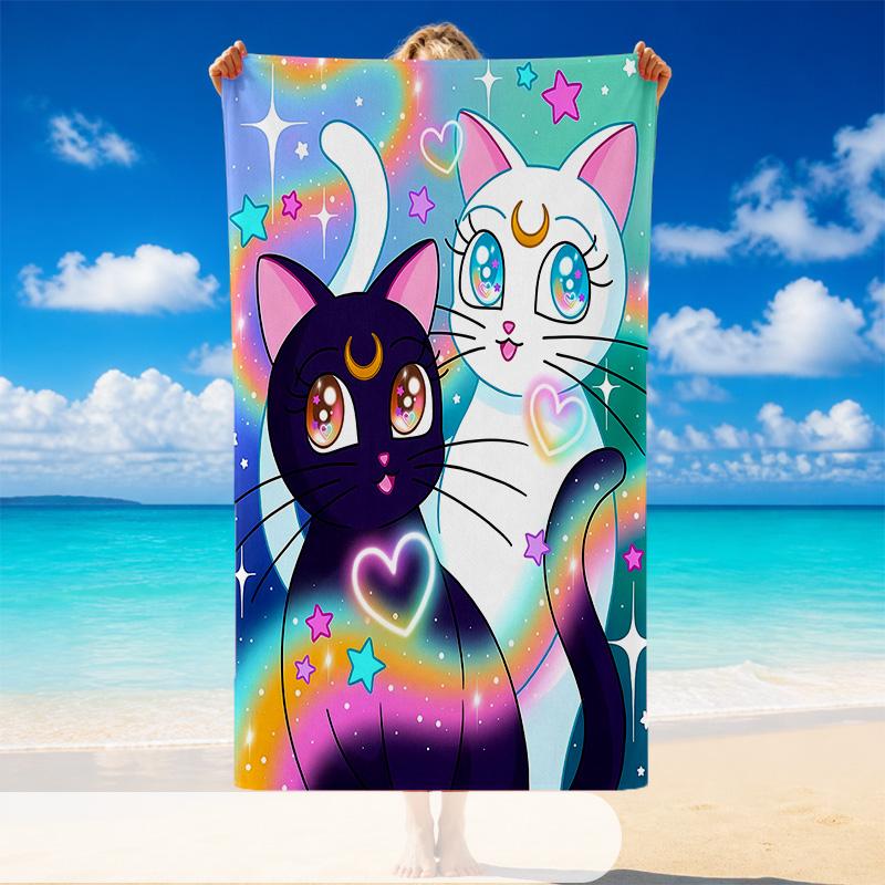 Quick Dry Beach Towel Cat Pattern, Lightweight Absorbent Towel for Pool Beach Vacation Use