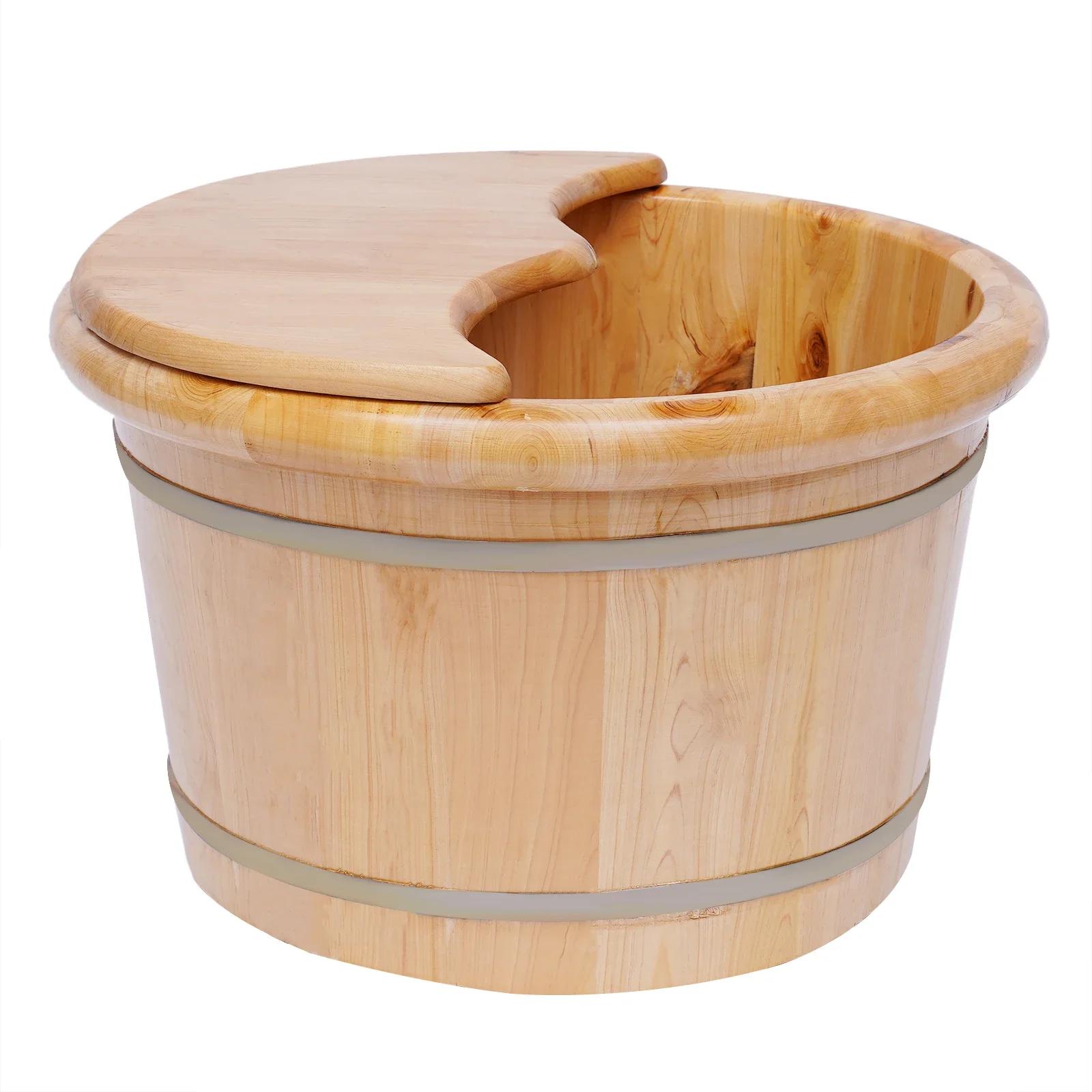

Wooden Bucket Foot Bath Massager Bucket Foot Basin with Massage Rollers and Lid Cedar Wood Wooden Basin for Foot Bath Washing коричневый