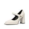 Silný podpatek Single Dámské Boty Jarní Square Head Plochý knoflík Měkká podrážka Mary Jane Dámské Boty Zapatos Para Mujeres