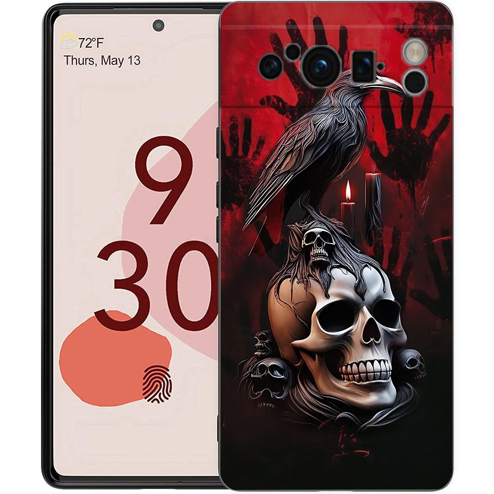 Raven Crow Skull Pattern Phone Case Cover for Google Pixel 9 8 7 6 7A 6A Pro Shockproof Soft TPU 9 Pro XL Shell Capas Fundas
