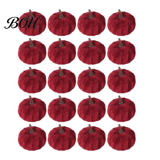 Modern Autumn Table Decor 20 PCS Velvet Pumpkin Decorative Ornaments, Multi-Color Artificial Fall Harvest Centerpieces for Mantel Shelf, Farmhouse
