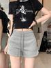 2025 Women's Summer High Waist Slimming Loose Straight-Leg Drawstring Shorts - Black Casual Versatile Sportswear