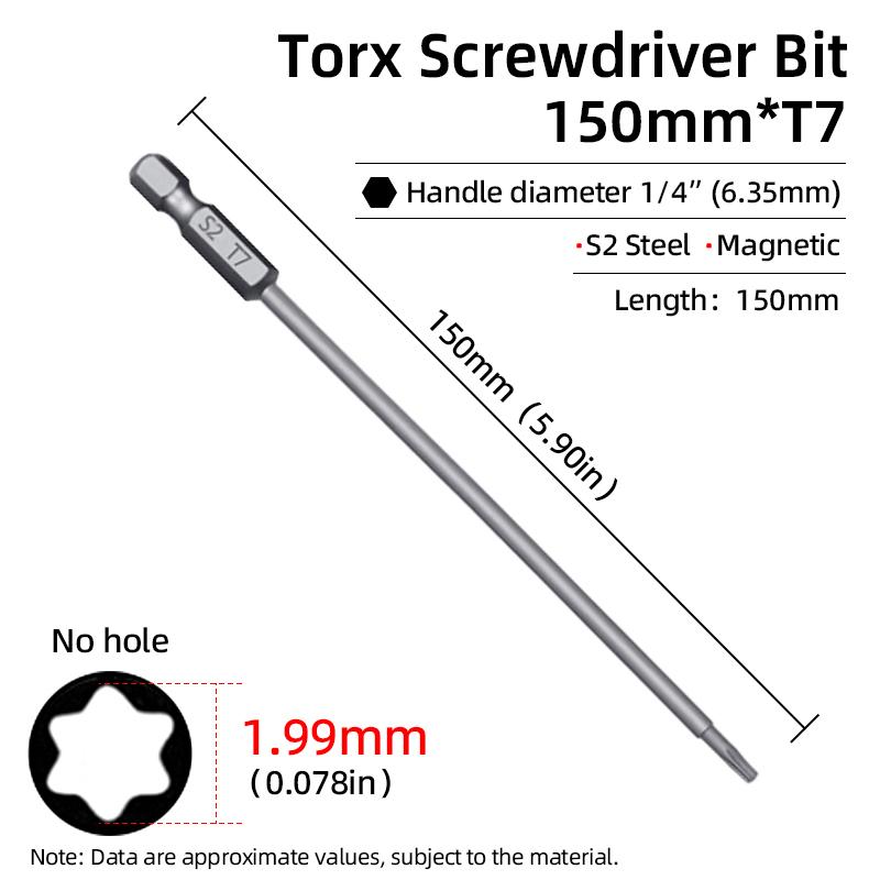 Magnetischer Torx-Schraubendreher-Bit, 150 mm, T6–T40, 1/4 Zoll Sechskantschaft, hohles Pflaumenblütenloch, Sicherheitsbits, S2-Stahl, elektrische Handwerkzeuge