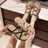 Wearing beach cover toes casual cool slippers fairy style with skirt flat bottom one word slippers 2025 summer and autumn new
