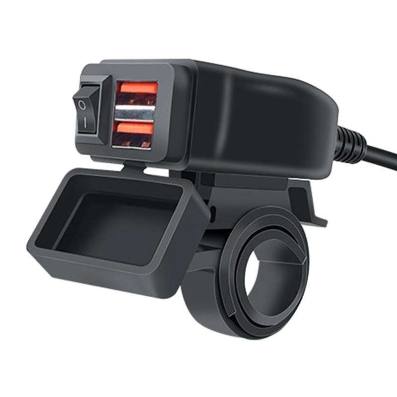 Double  USB Motorcycle Phone Charger 6.8A Fast Charging with Voltmeter Waterproof Motorcycle USB Charger Simple Installs