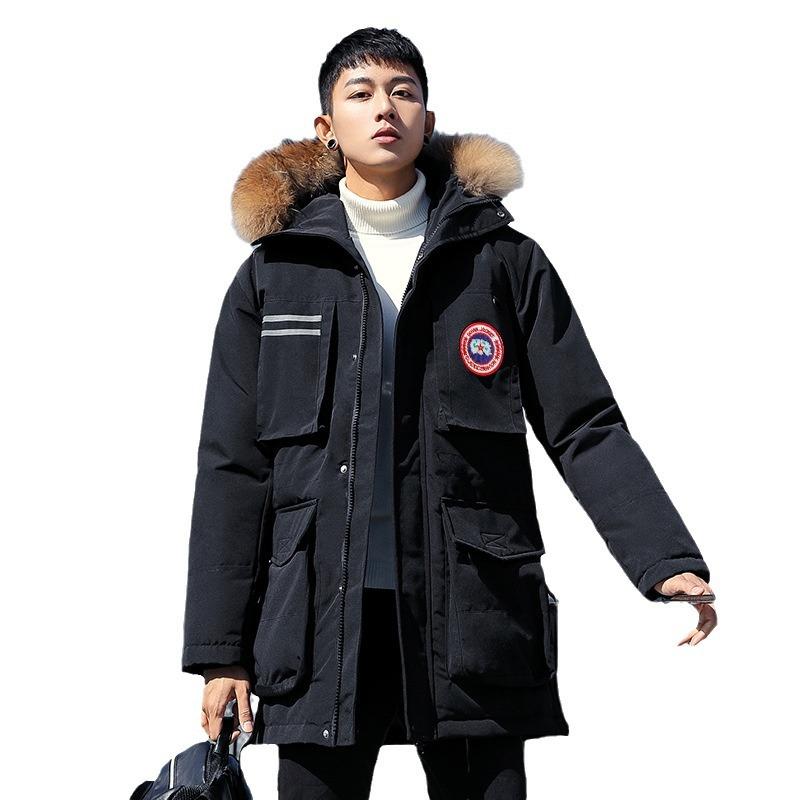 New Big Goose Men's Down Jacket Raccoon Fur Collar Youth Mid-length Winter Jacket Trendy