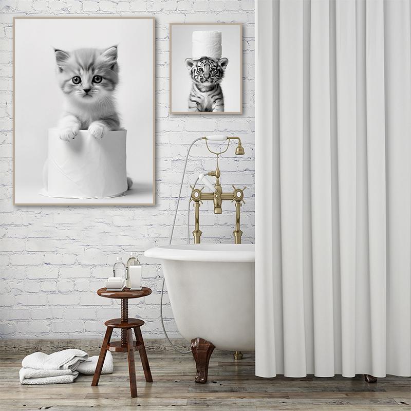 Room Murals Wall Art Poster Otter Cat Tiger Canvas Painting Funny Bathroom Home Decor Cute Animals Toilet Paper Living