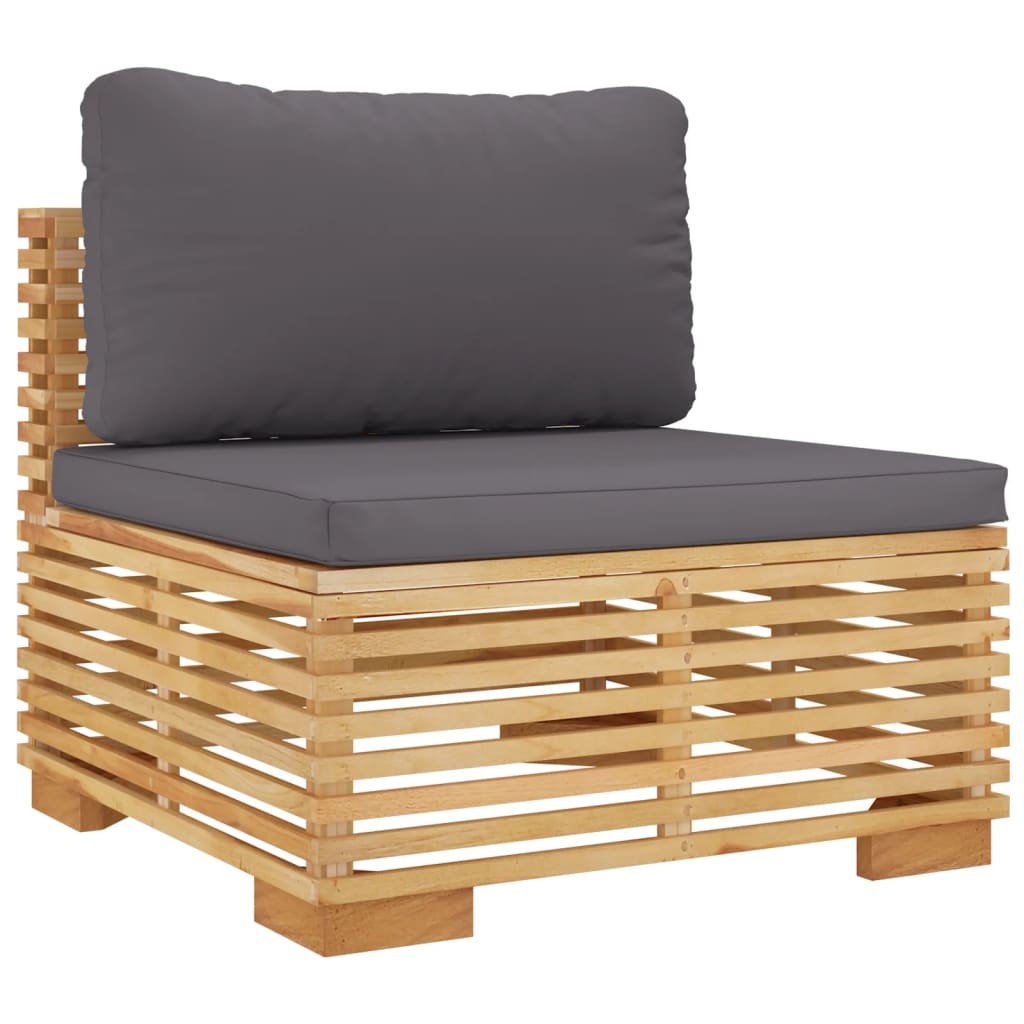 Garden Center Sofa with Dark Grey Cushions Solid Teak Wood