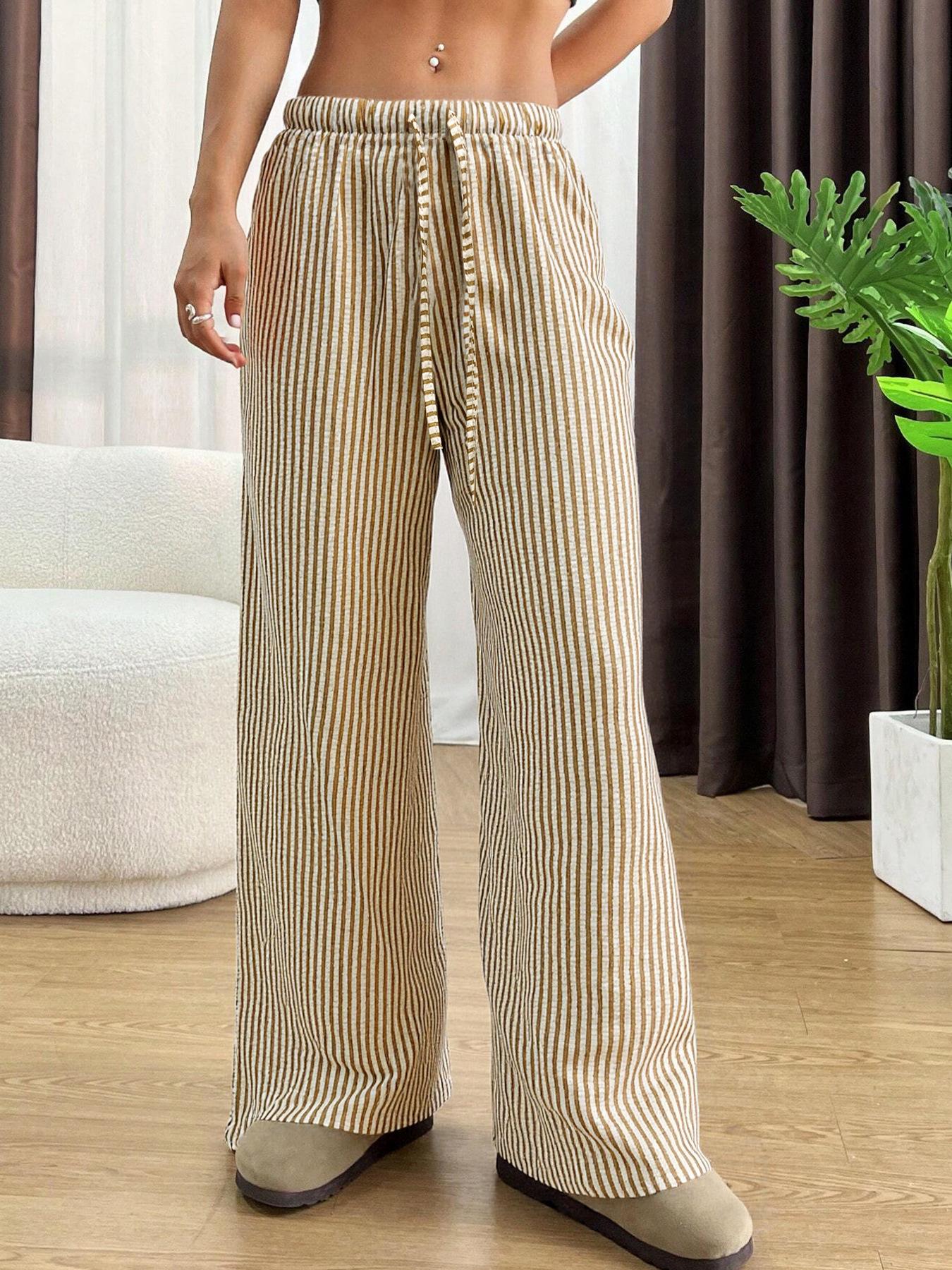 2026 Striped Women s Wide-Leg Cargo Pants Extra Large хаки