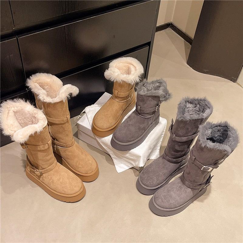 Women's Large Size Winter Warm Fur One Snow Boots Padded Lining Ankle Boots Non-slip Hiking Sports Cotton Boots