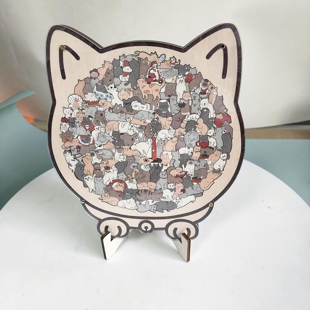 1PC Colored Cat Shaped Wooden Jigsaw Puzzle, Cats Shaped Wooden Puzzle, Unique Animal Shape Wood Puzzle, Creative Gifts for Cats Lovers, Home Decor
