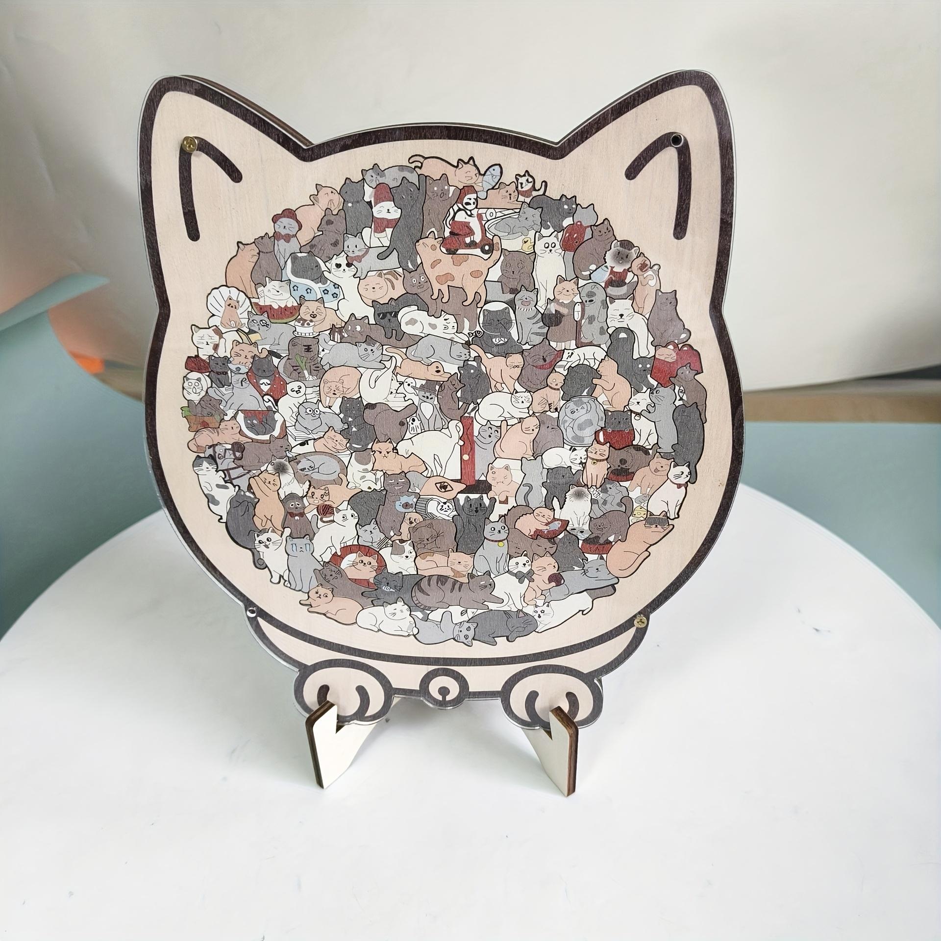 1 шт. Цветной деревянный пазл в форме кошки, Деревянный пазл в форме кошек, Уникальный деревянный пазл в форме животного, Креативные подарки для любителей кошек, Домашний декор