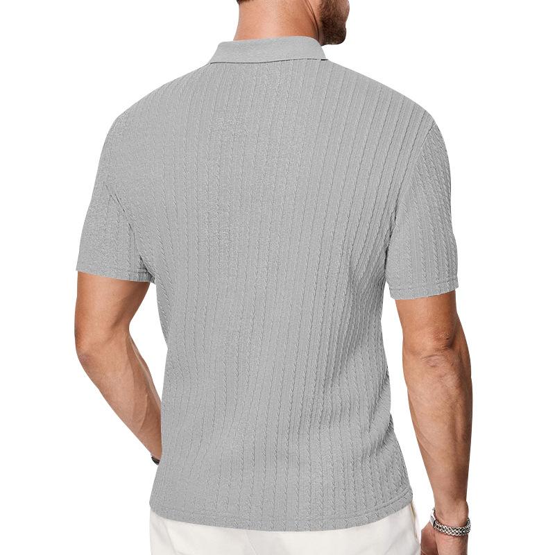 Men's Snake Bone Pattern Stretch Texture Polo Shirt, Summer Knit Jacquard Casual Short Sleeve Polo for Men