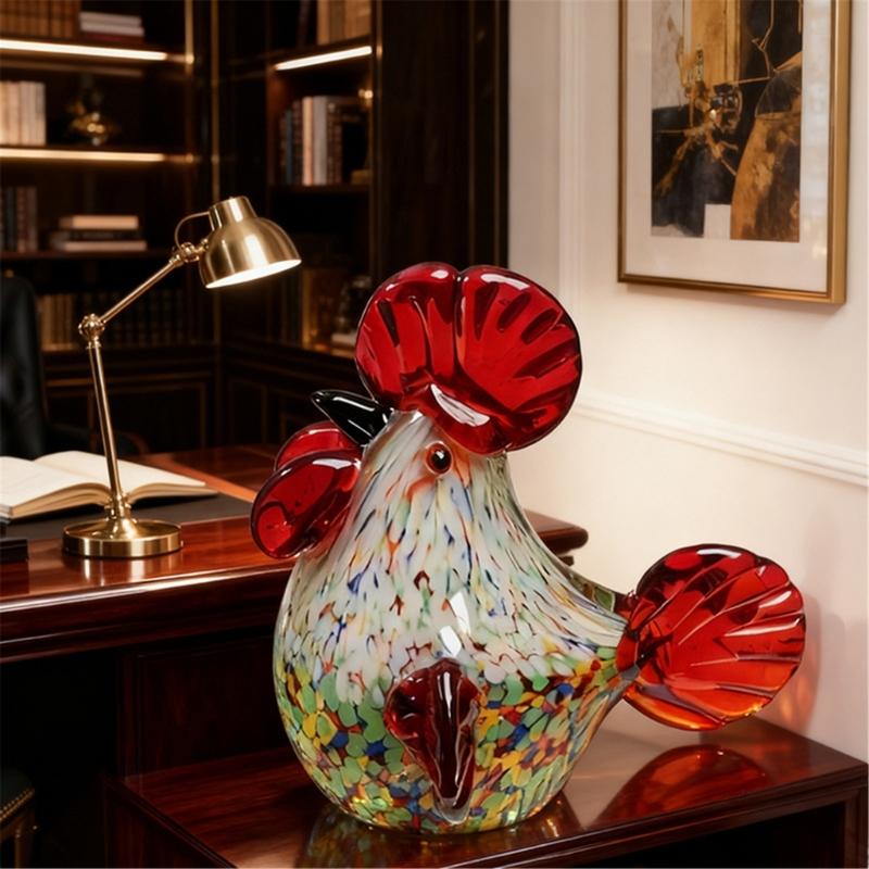 Artistic Glass Roosters Figurine Colorful Handmade Craft Safe Decoration for Family Homes with Children