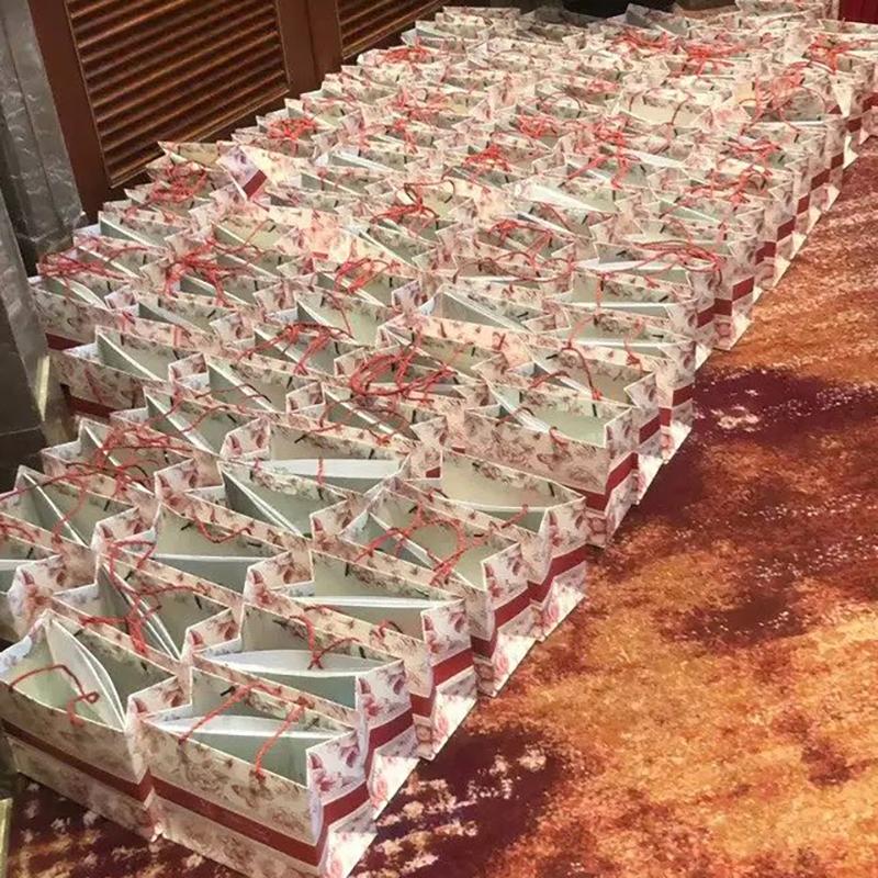 WTEMPO Ribbon Bow Shopping Hand-carry Packaging Bags DIY Foldable Printed Universal Storage Bags Wedding Rose Paper Bags Festival Party Gift Bags