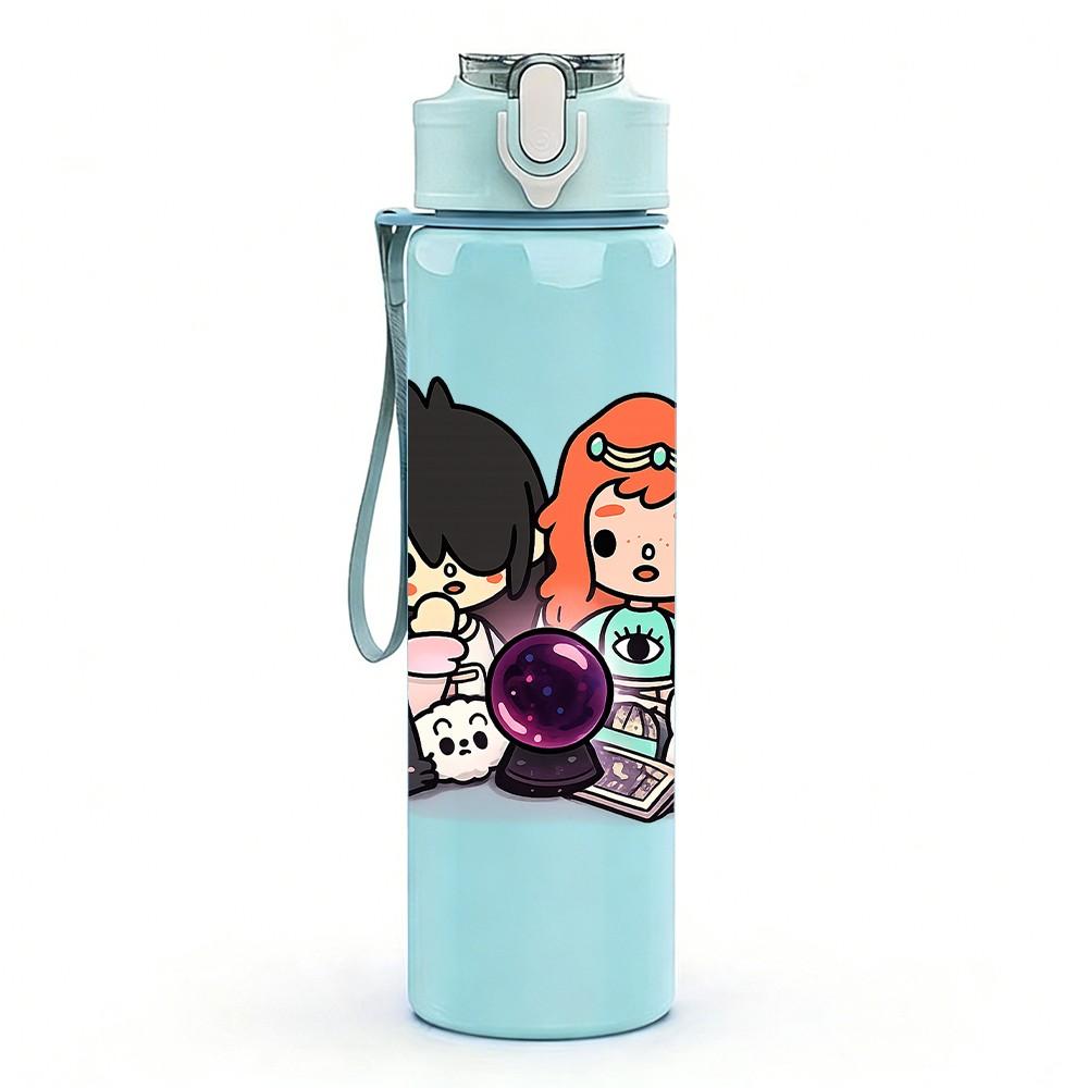 1PC Two Best Friends Girl Cartoon Print 750ml Color Plastic Sports Water Bottle Leakproof Flip Straw Lid Suitable for Sports Office Home Use