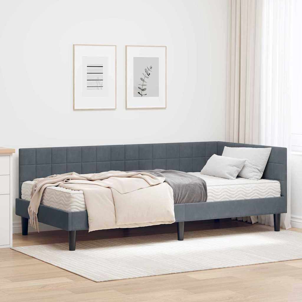 Corner Bed Frame with Mattress and Headboard 2 Pcs Grey Velvet