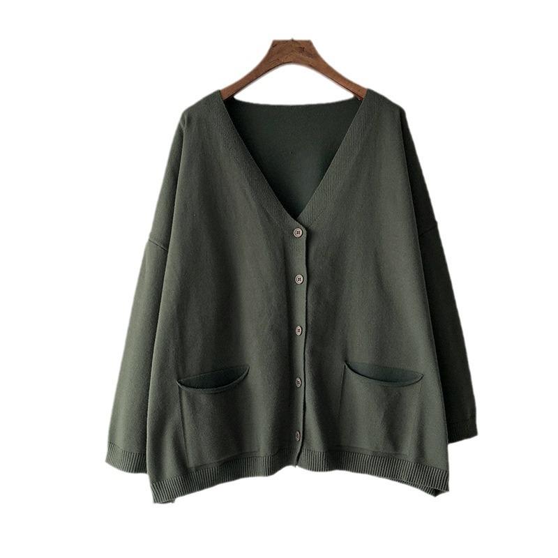 Loose Retro Knitted Cardigan Sweater Women's Thin Long-sleeved Korean V-neck Solid Color Jacket