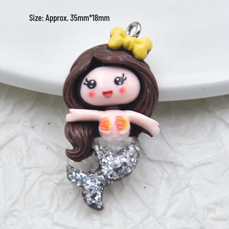 Mermaid Glitter Resin Keychain Cartoon Figure Pendant