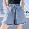 Džínové šortky velké velikosti Dámské široké nohavice střihu A volné, upnuté, vysoký pas
