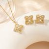 Fashion Four-Petal Flower Jewelry Set Gold Silver Tone Zircon Necklace Earrings for Wedding Party