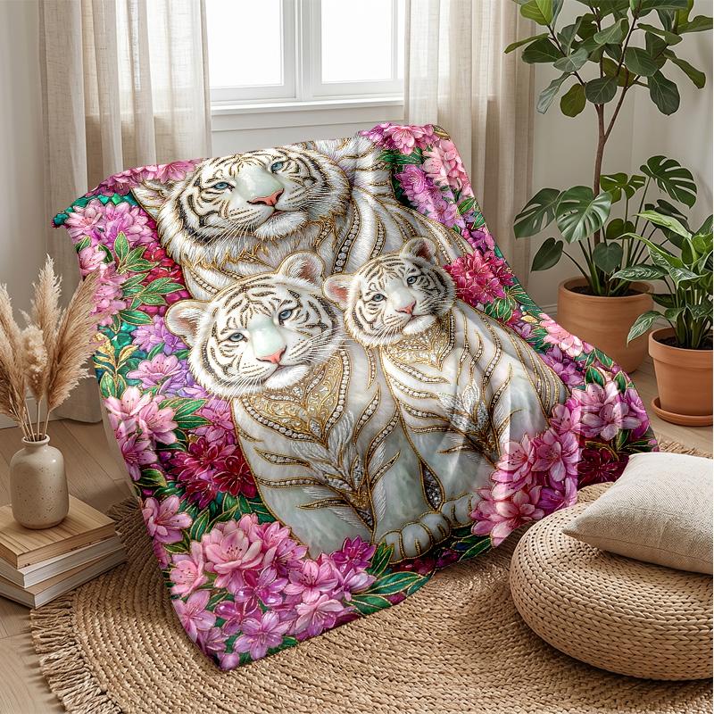 Tiger Family Sunset 1 Theme blanket Lightweight Warm Flannel Blanket Decorative Throw Blanket for Home Decoration