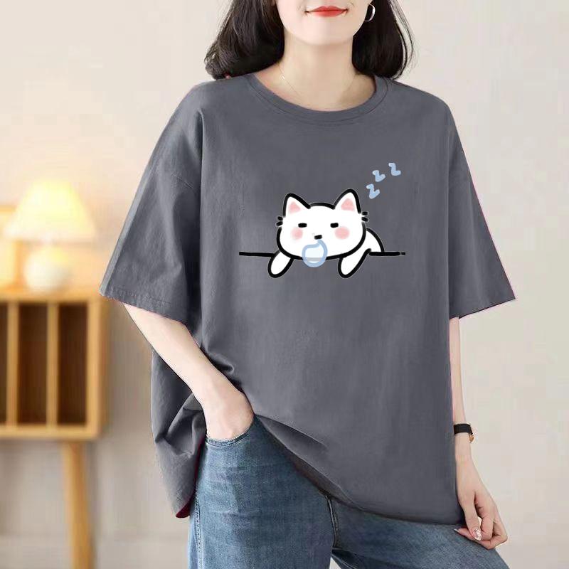 Ladies Summer Popular Short-sleeved T-shirt Cotton Breathable Loose Top Printed T-shirt Casual