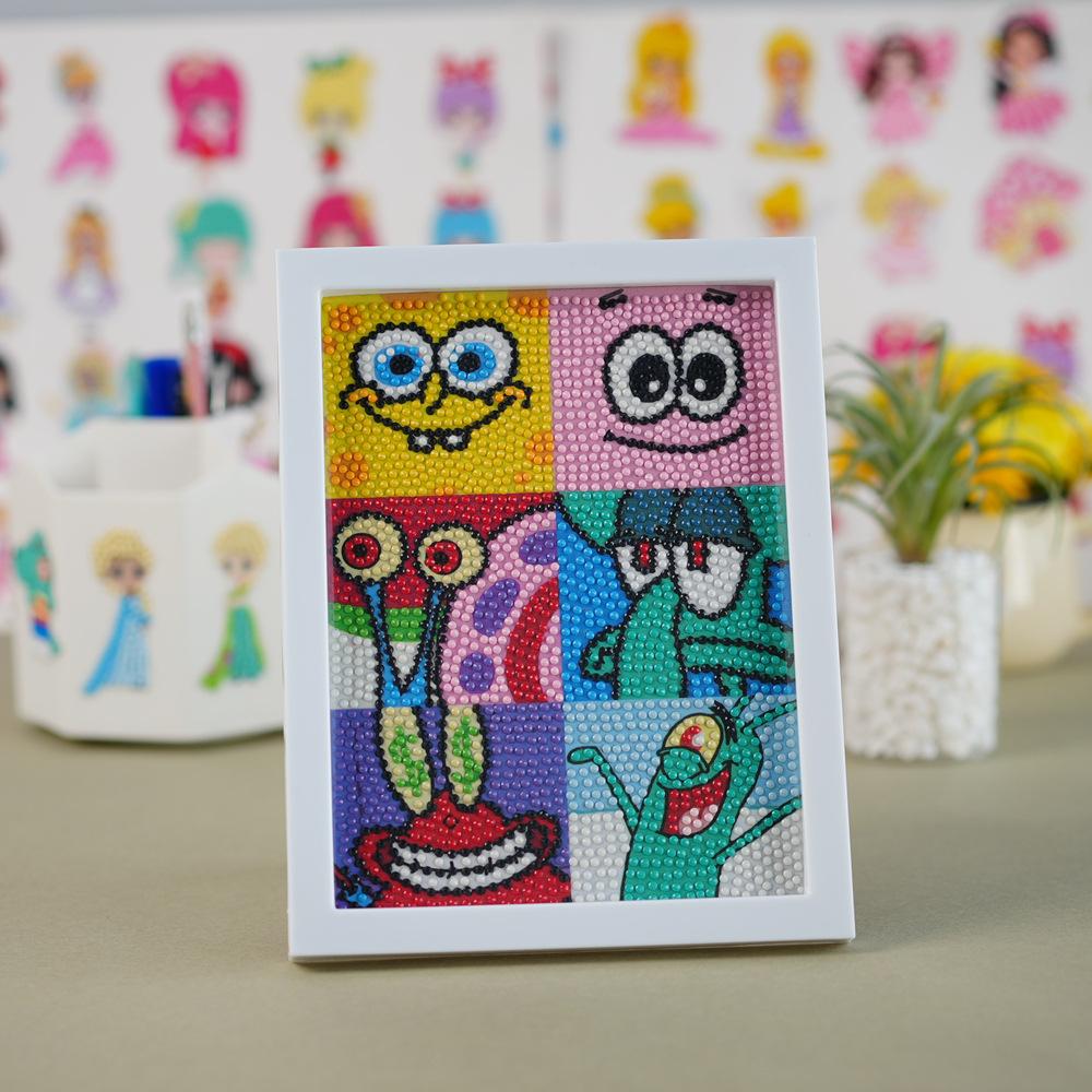 Cartoon Diamond Painting Children's Handmade Diy Diamond Stickers Bedroom Living Room Decorative Painting Masonry Painting with Photo Frame.