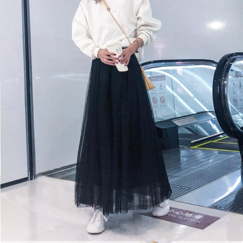 Korean High-Waist Mid-Length Tulle A-Line Skirt - Spring/Summer Pleated Mesh Design