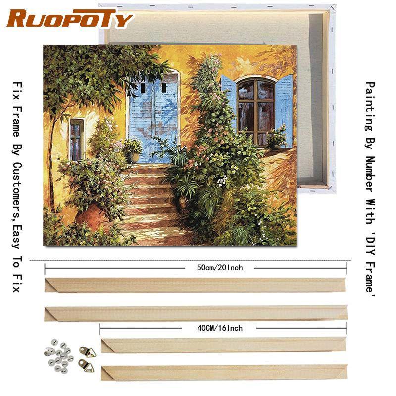 RUOPOTY Barvení podle čísel Městská krajina pro obývací pokoj na plátně Jedinečný dárek akrylový obrázek podle čísel domu