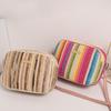 Fashion Women Rainbow Striped Crossbody Shoulder Bag for Girls Small Purse and Handbag Ladies Straw Woven Shell Beach Bag ARI