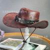 European and American Bull Head Yellow Nail Belt Crack Western Cowboy Hat Men's and Women's Spring and Autumn Outdoor Travel Sunshade Mountaineering