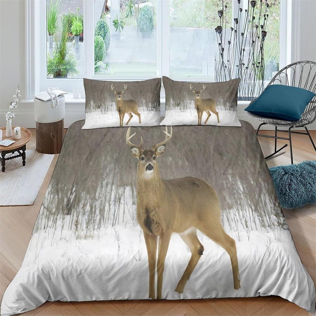 Rustic Deer Duvet Cover For Kids Teens Adults, Woodland Animal Hunting Themed Bedding Set, Quilt Cover Country Bedding Sets