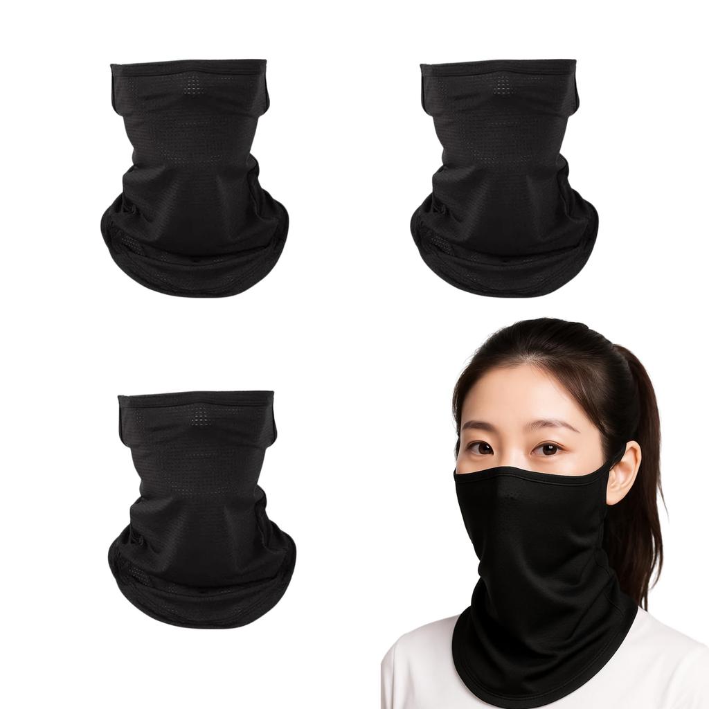 Coverluck Face Cover Sunscreen UV Protection for and Thin with Ear Unisex 4-Piece Tennis, Golf, Running, Loops, (4, Black, Regular)